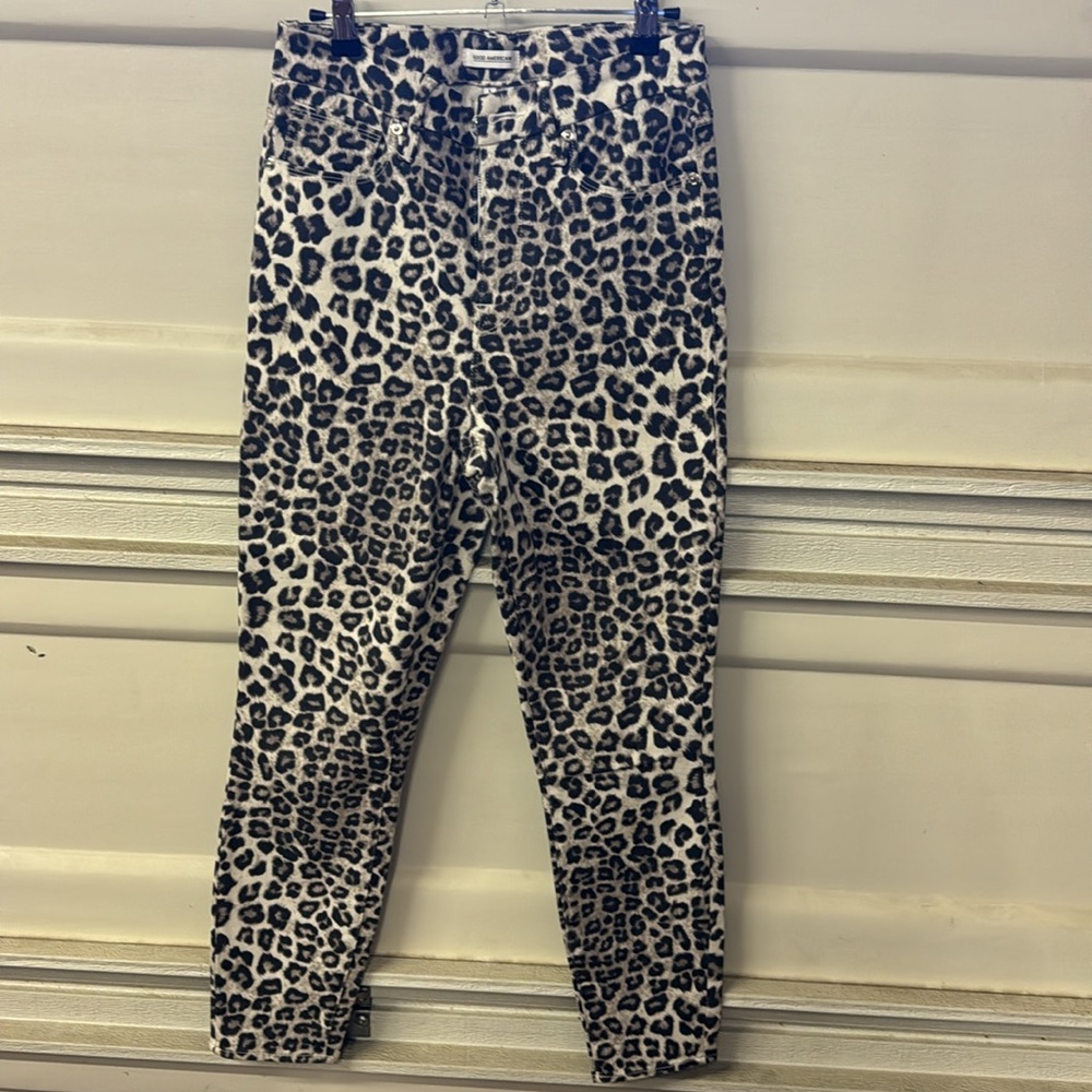 Good American good waist crop leopard skinny stretch jean